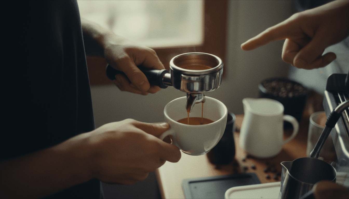 Hands-on espresso extraction practice with guidance